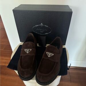 Prada Men's Dark Brown Suede Loafers
